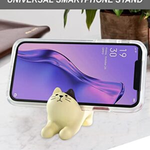 Home-X Cat Phone Stand, Cute Desktop Smartphone Holder, Vertical or Horizontal, Universal Cell-Phone Stand, Cream with Spots