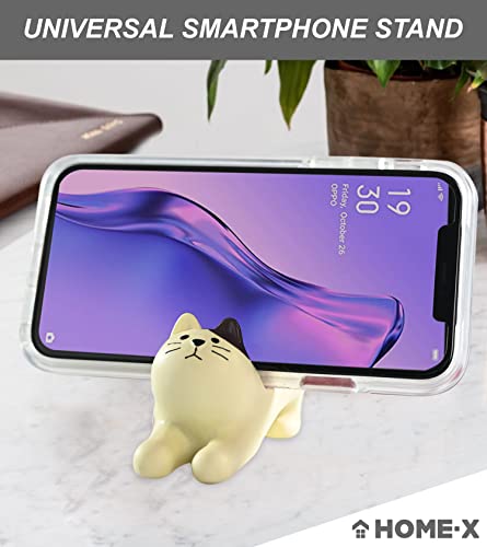 Home-X Cat Phone Stand, Cute Desktop Smartphone Holder, Vertical or Horizontal, Universal Cell-Phone Stand, Cream with Spots