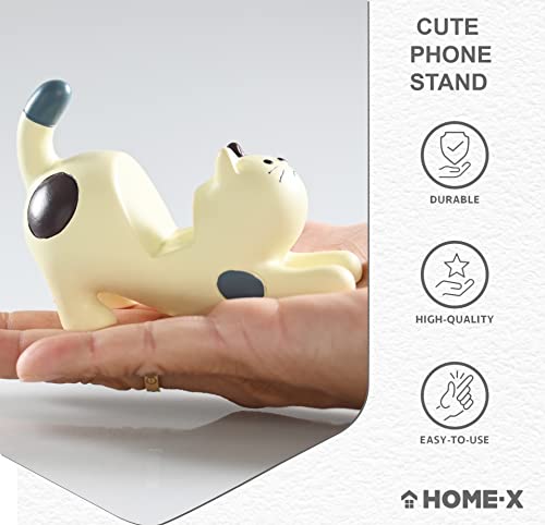 Home-X Cat Phone Stand, Cute Desktop Smartphone Holder, Vertical or Horizontal, Universal Cell-Phone Stand, Cream with Spots