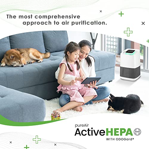 Greentech Environmental pureAir Active HEPA+ Room with ODOGard - Odor Eliminator and Air Purifiers for Home, Office, and Bedroom, Up to 375 Square Feet, Neutralizes Tough Odors, Easy Set Up