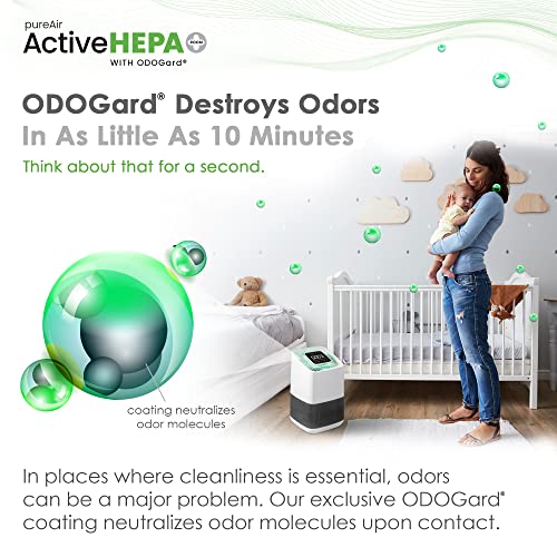 Greentech Environmental pureAir Active HEPA+ Room with ODOGard - Odor Eliminator and Air Purifiers for Home, Office, and Bedroom, Up to 375 Square Feet, Neutralizes Tough Odors, Easy Set Up