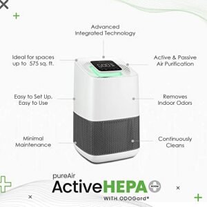 Greentech Environmental pureAir Active HEPA+ Room with ODOGard - Odor Eliminator and Air Purifiers for Home, Office, and Bedroom, Up to 375 Square Feet, Neutralizes Tough Odors, Easy Set Up