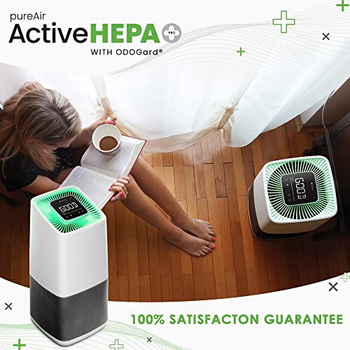 Greentech Environmental pureAir Active HEPA+ Pro with ODOGard® - Odor Eliminator and Air Purifiers for Home, Office, and Bedroom, Up to 375 Square Feet, Neutralizes Tough Odors, Easy Set Up