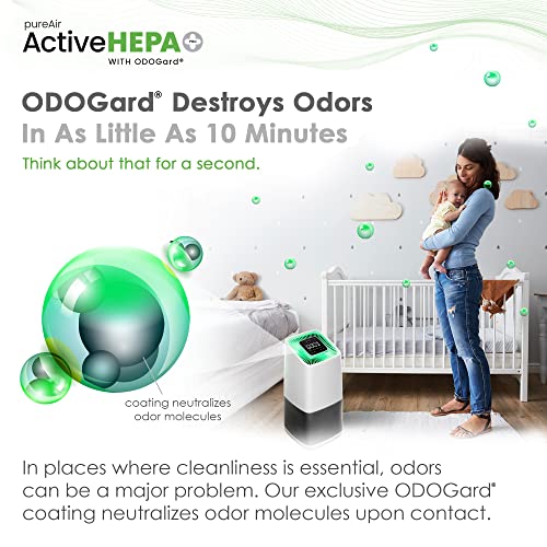 Greentech Environmental pureAir Active HEPA+ Pro with ODOGard® - Odor Eliminator and Air Purifiers for Home, Office, and Bedroom, Up to 375 Square Feet, Neutralizes Tough Odors, Easy Set Up