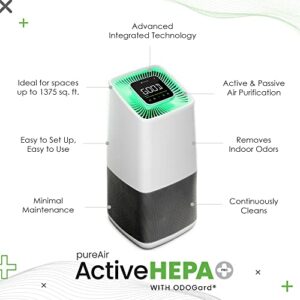 Greentech Environmental pureAir Active HEPA+ Pro with ODOGard® - Odor Eliminator and Air Purifiers for Home, Office, and Bedroom, Up to 375 Square Feet, Neutralizes Tough Odors, Easy Set Up