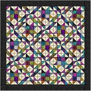 material maven quilt kit painted sky with paula nadelstern's poured colour fabric by benartex precut queen sz, multi color, 90'x90'