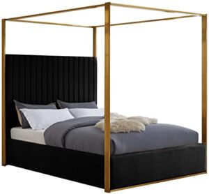 meridian furniture jonesblack-k jones collection modern | contemporary upholstered king bed, black velvet, channel tufting, brushed brass frame, 82.5" w x 86.5" d x 79" h, black, king