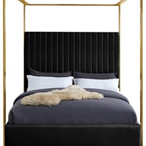 Meridian Furniture JonesBlack-K Jones Collection Modern | Contemporary Upholstered King Bed, Black Velvet, Channel Tufting, Brushed Brass Frame, 82.5" W x 86.5" D x 79" H, Black, King