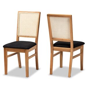 baxton studio idris dining chairs, black/oak brown