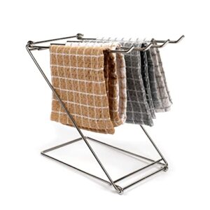 LENITH Stainless Steel Washcloth Holder Dish Rag Cloth Holder, 4 Arms Folding Towel Drying Rack for Kitchen countertop Bathroom, Hand Towel Stand Rack, Silver