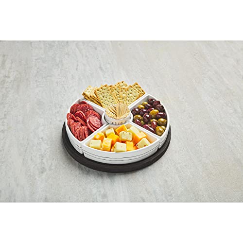 Mud Pie Six Piece Serving Paulownia Tray, Black/White, 3 1/2" x 13" Dia