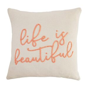mud pie color sentiment dhurrie pillow, 22" x 22", life is beautiful