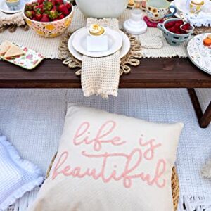 Mud Pie Color Sentiment Dhurrie Pillow, 22" x 22", Life is Beautiful