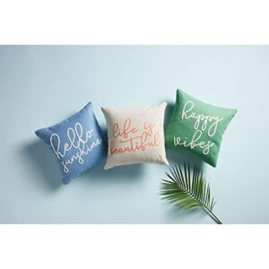 Mud Pie Color Sentiment Dhurrie Pillow, 22" x 22", Life is Beautiful