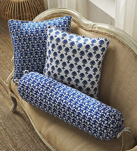 Mud Pie Blue Indigo Pillow, 20" x 20", Flower