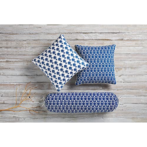 Mud Pie Blue Indigo Pillow, 20" x 20", Flower