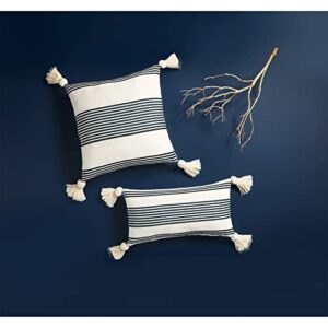 Mud Pie Blue/White Striped Tassel Pillow, 20" x 20", Square