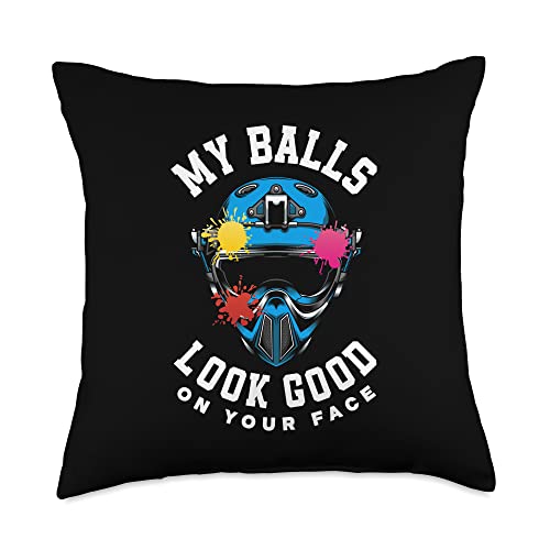 Paintball Player Paintballer Apparel & Gifts My Balls Look Good On Your Face Funny Paintball Throw Pillow, 18x18, Multicolor