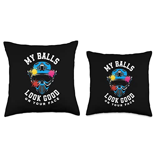 Paintball Player Paintballer Apparel & Gifts My Balls Look Good On Your Face Funny Paintball Throw Pillow, 18x18, Multicolor