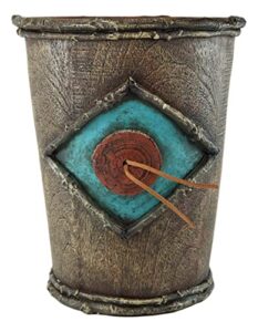 ebros gift rustic southwestern old world country turquoise bullseye with branchwood borders faux wood bathroom accessory resin sculpture (dry waste basket trash bin)