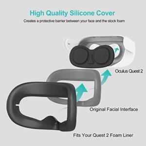 SUPERUS VR Silicone Face Cover Compatible for Oculus Quest 2 with Lens Protector, Washable Face Pad & Scratch-Resistant Lens Cover, Lightproof Dust-Proof Non-Slip VR Accessories 2-Pack Set (Black)