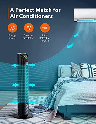 Tower Fan, 35” Oscillating Cooling Fan with 3 Speeds & 3 Modes, Auto Mode, Remote Control, LED Display, 12-Hour Timer, Portable Stand Up Floor Bladeless Fan for Bedrooms, Living Rooms, Kitchen, Offices