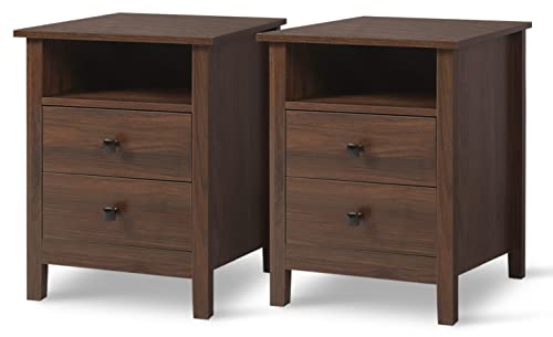 LTMEUTY Set of 2 Nightstand - Bedroom Bedside Tables, Wooden Nightstands with Drawers (Brown, 2-Drawer)