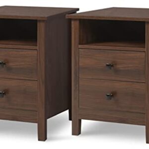 LTMEUTY Set of 2 Nightstand - Bedroom Bedside Tables, Wooden Nightstands with Drawers (Brown, 2-Drawer)