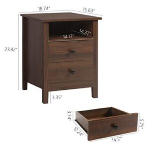 LTMEUTY Set of 2 Nightstand - Bedroom Bedside Tables, Wooden Nightstands with Drawers (Brown, 2-Drawer)