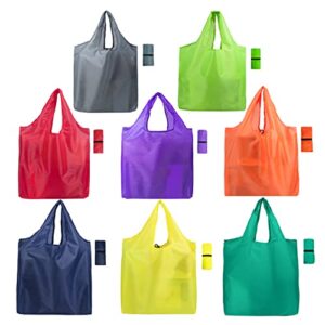 8 pack grocery bags reusable foldable shopping bags x-large 50lbs groceries bags ripstop machine washable sturdy lightweight polyester fabric, blue,red,yellow
