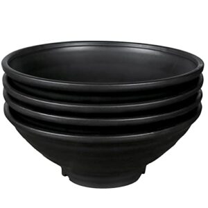shopwithgreen Unbreakable Plastic Japanese Style Ramen Bowl Set of 4-44 OZ Large Ramen Bowls for Pho Thai Miso Udon Soup Noodles - Dishwasher Safe & BPA free Bowl Set for Family (Black)