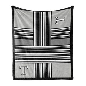 ambesonne letter t throw blanket, monochrome style lines and stripes with old vintage look classic geometry, flannel fleece accent piece soft couch cover for adults, 50" x 60", charcoal grey white