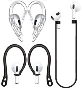 jnsa [never lose your air pods pro] anti slip set, sport regular ear hook + multi-angle adjustment ear hooks (clear) + strap,compatible with airpods 3 [3in1],(clear-black3)