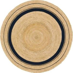 vipanth jute rug beige with black line hand braided natural jute round area rug for home decor (8 feet round)