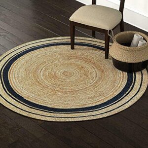 Vipanth Jute Rug Beige with Black Line Hand Braided Natural Jute Round Area Rug for Home Decor (8 Feet Round)