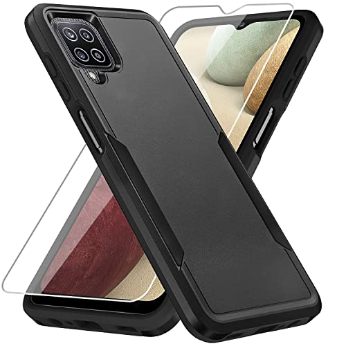 Warsia for Samsung Galaxy A12 Case,Galaxy A12 Case with Screen Protector, Heavy-Duty Tough Rugged Slim Shockproof Protective Case for Samsung A12, Black