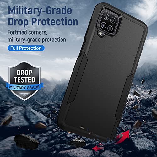 Warsia for Samsung Galaxy A12 Case,Galaxy A12 Case with Screen Protector, Heavy-Duty Tough Rugged Slim Shockproof Protective Case for Samsung A12, Black