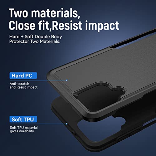 Warsia for Samsung Galaxy A12 Case,Galaxy A12 Case with Screen Protector, Heavy-Duty Tough Rugged Slim Shockproof Protective Case for Samsung A12, Black