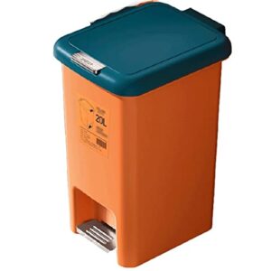 trash bin step-on pedal trash can，rectangular spring top garbage can with lid，large plastic garbage bin for bathroom living room kitchen reusable (color : orange)