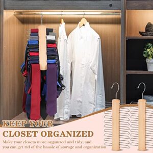 Yalikop Wooden Necktie and Belt Hanger 4 Pack Natural Finish Wood Center Organizer Tie Rack with Non-Slip Clips 20 Hooks 360 Degree Swivel Space Saving for Men Closet