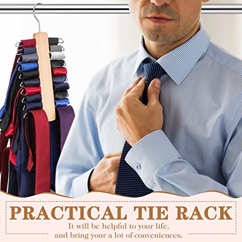 Yalikop Wooden Necktie and Belt Hanger 4 Pack Natural Finish Wood Center Organizer Tie Rack with Non-Slip Clips 20 Hooks 360 Degree Swivel Space Saving for Men Closet