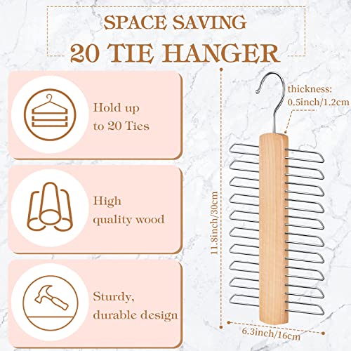 Yalikop Wooden Necktie and Belt Hanger 4 Pack Natural Finish Wood Center Organizer Tie Rack with Non-Slip Clips 20 Hooks 360 Degree Swivel Space Saving for Men Closet