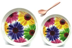 christmas serving tray, melamine round serving tray decorative serving tray for tea, drinks, fruits in size 13"/15"+ free serving spoon (flower-2pcs/set)