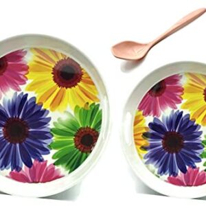 Christmas Serving Tray, Melamine Round Serving Tray Decorative Serving Tray for Tea, Drinks, Fruits in Size 13"/15"+ Free Serving Spoon (Flower-2pcs/set)