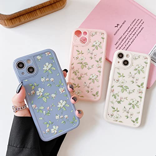 ZTOFERA Compatible with iPhone 13 Case for Girls Women, Floral Flower Pattern Design Silicone Case, Slim Shockproof TPU Protective Bumper Case Cover for iPhone 13,Beige