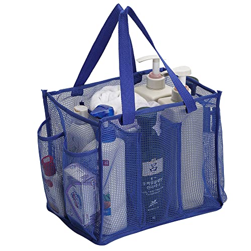 Jelier Mesh Shower Caddy Tote Basket,Hanging Portable Toiletry Bag for Bathroom Accessories (blue)