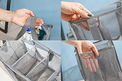 Jelier Mesh Shower Caddy Tote Basket,Hanging Portable Toiletry Bag for Bathroom Accessories (blue)