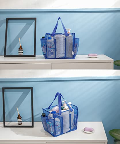 Jelier Mesh Shower Caddy Tote Basket,Hanging Portable Toiletry Bag for Bathroom Accessories (blue)