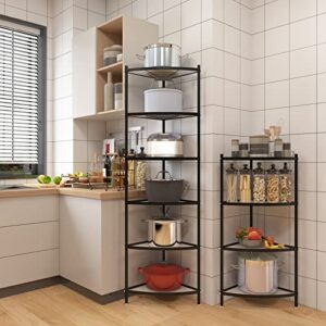 E&F Building Kitchen Corner Shelf, Corner Pot Rack Standing 6-Tier Adjustable Black, Large Kitchen Corner Rack for Pots and Pans Organizer 13.58"x13.58"x66.14"