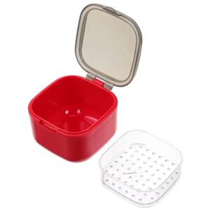 healifty denture case denture box holder storage container false teeth holder denture bath cleaning soaking cup with strainer and lid for travel and home